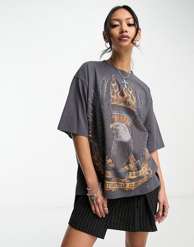 T-shirt oversize épais avec motif rock'n'roll orange - Anthracite délavé - Asos Design - Modalova
