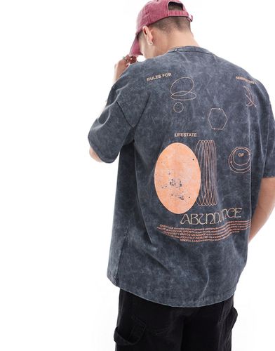 T-shirt oversize épais avec imprimé céleste au dos - Anthracite délavé - Asos Design - Modalova