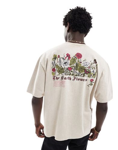 T-shirt oversize épais avec imprimé fleuri au dos - Beige délavé - Asos Design - Modalova