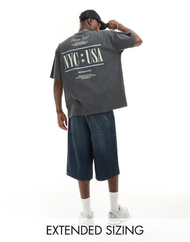 T-shirt oversize épais avec imprimé NYC au dos - délavé - Asos Design - Modalova