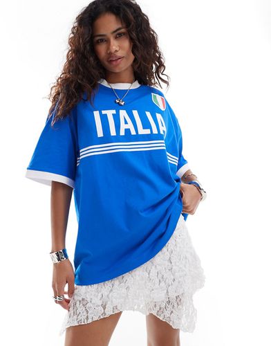 T-shirt oversize style football avec col en V et imprimé Italia - Blue - Asos Design - Modalova