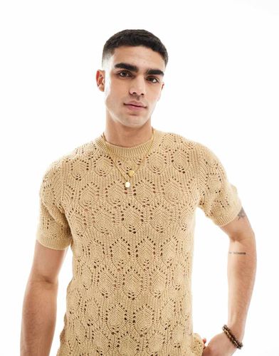 T-shirt ras de cou moulant en maille pointelle contrastante avec surpiqûres - Asos Design - Modalova