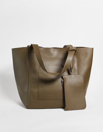 Tote bag oversize en imitation cuir avec portefeuille amovible - Kaki - Asos Design - Modalova