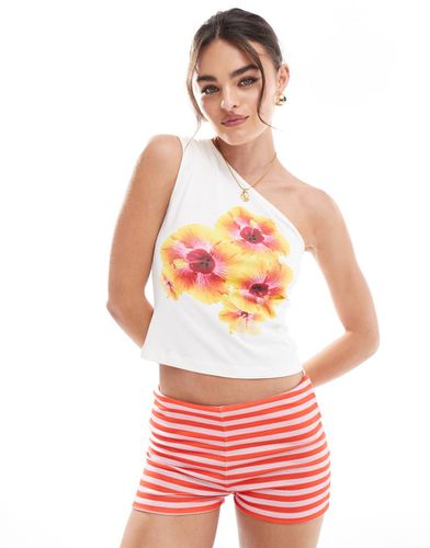 Top asymétrique à fleurs tropicales - Ivoire - Asos Design - Modalova