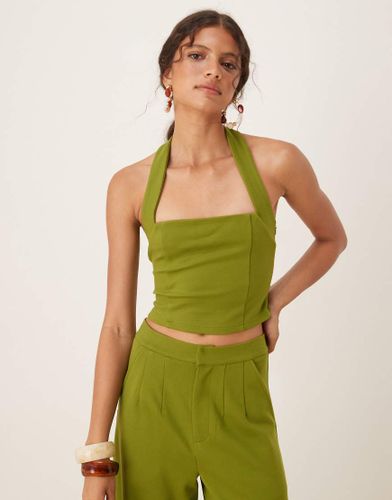 Top dos nu en maille point de Rome de qualit suprieure - olive - Asos Design - Modalova