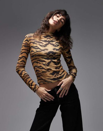 Top transparent à manches longues et col montant - Imprimé tigre - Asos Design - Modalova