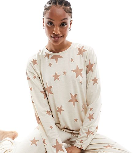ASOS DESIGN Tall - Pyjama ultra doux avec pantalon et top à manches longues et imprimé étoiles - Crème - Asos Tall - Modalova