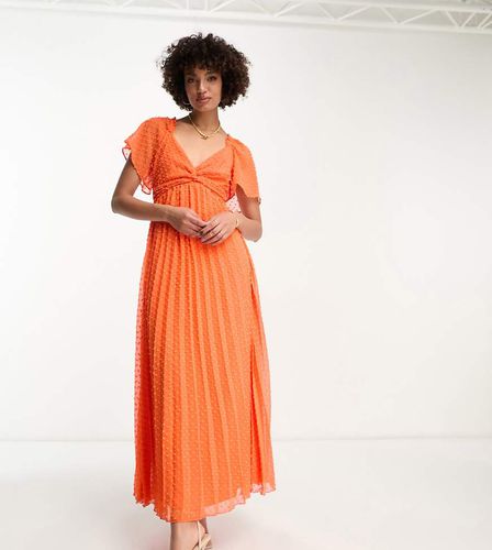 ASOS DESIGN Tall - Robe mi-longue en plumetis nouée devant avec manches ange - Corail vif - Asos Tall - Modalova