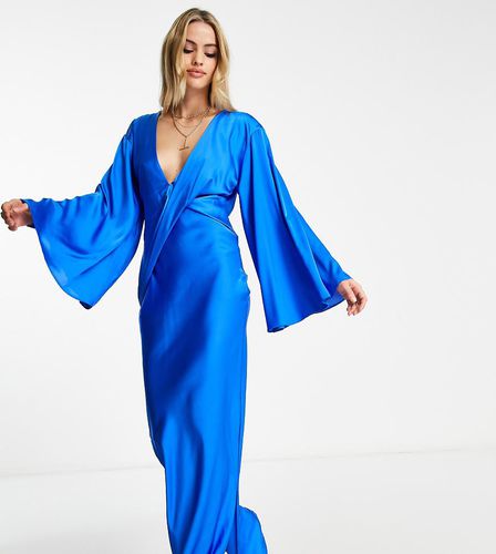 ASOS DESIGN Tall - Robe longue en satin avec manches chauve-souris et corsage drapé - cobalt - Asos Tall - Modalova