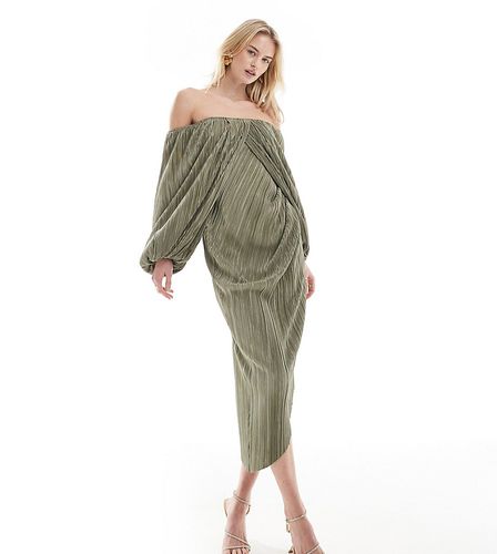 ASOS DESIGN Tall - Robe plissée mi-longue avec détail effet superposé et dos ouvert - Kaki pastel - Asos Tall - Modalova