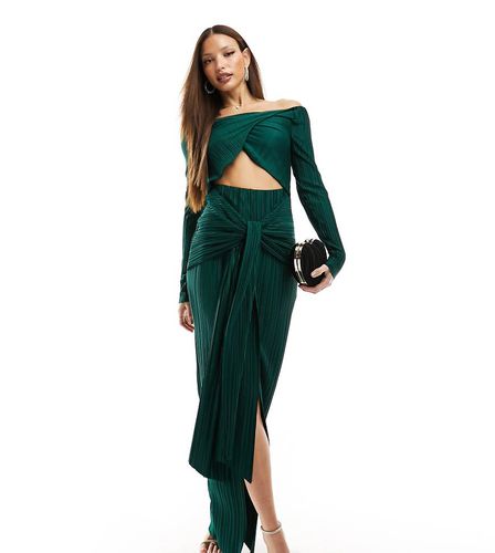 ASOS DESIGN Tall - Robe plissée mi-longue effet torsadé à encolure Bardot - forêt - Asos Tall - Modalova