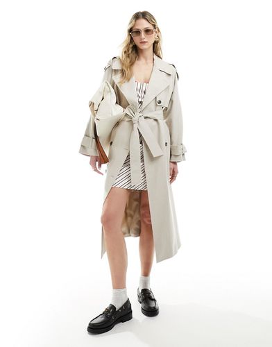 Trench-coat en lin mélangé - Taupe - Asos Design - Modalova