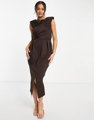 Tuck - Robe fourreau mi-longue avec épaulettes - Chocolat - Asos Design - Modalova