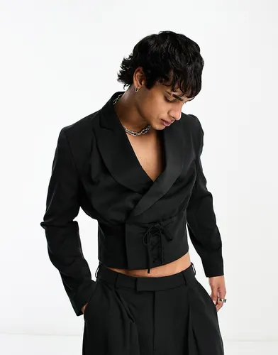 Veste de costume courte à détail lacé - Noir - Asos Design - Modalova