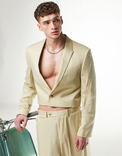 Veste de costume courte et ajustée en satin - beurre - Asos Design - Modalova