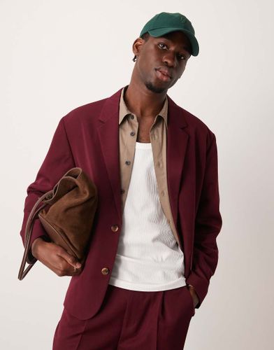 Veste de costume souple coupe carrée en sergé - Bordeaux - Asos Design - Modalova