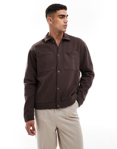 Veste oversize épaisse boutonnée à poches en jersey - Marron - Asos Design - Modalova