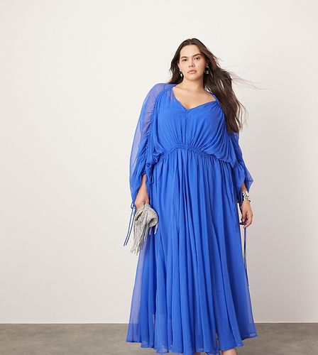 Curve - Robe longue oversize en mousseline avec taille froncée - Bleu de cobalt - Asos Edition - Modalova