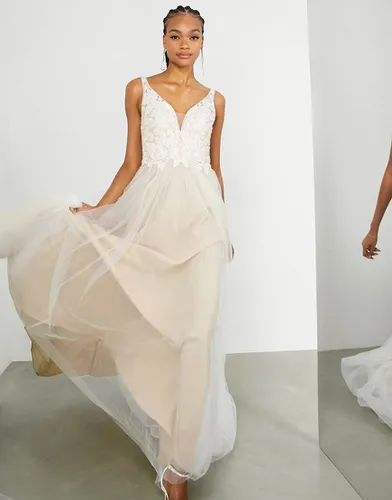 ASOS EDITION - Eugenie - Robe de mariée avec décolleté plongeant et dentelle perlée - Asos Design - Modalova