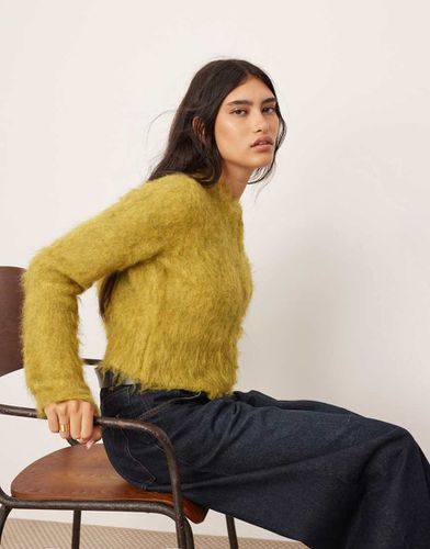 Gilet court en maille duveteuse à fermeture éclair - Chartreuse - Asos Edition - Modalova