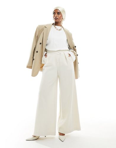 Pantalon ample à taille asymétrique en jersey texturé de qualité supérieure - Crème - Asos Edition - Modalova