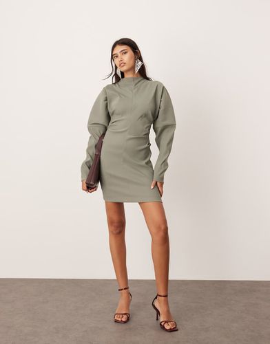 Robe courte à manches structurées et taille plissée - Vert kaki - Asos Edition - Modalova