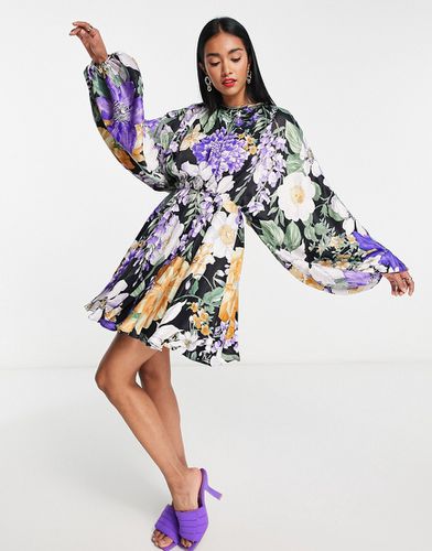 Robe courte en satin à imprimé fleurs et manches blouson - Asos Edition - Modalova