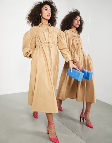 Robe chemise mi-longue à cordons et manches ballon - Camel - Asos Edition - Modalova