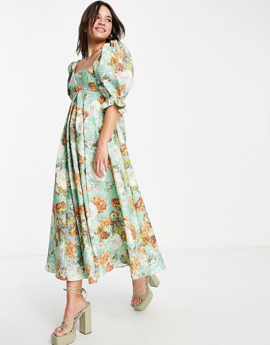 Robe empire mi-longue avec jupe fluide et imprimé fleuri - Vert - Asos Edition - Modalova