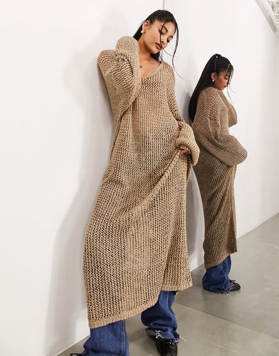 Robe longue oversize en maille ajourée - Grège - Asos Edition - Modalova