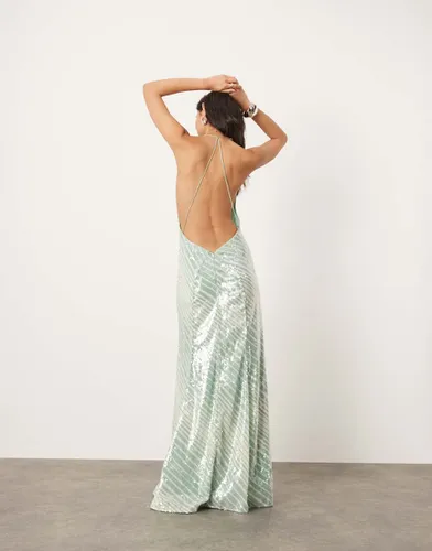 Robe longue à encolure bénitier échancrée ornée de sequins et rayures - Menthe - Asos Edition - Modalova