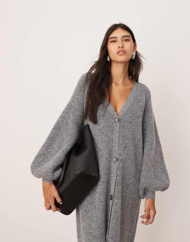 Robe longueur mollet boutonnée en maille à manches ballon - Anthracite - Asos Edition - Modalova