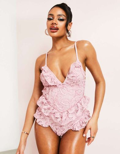 Maillot 1 pièce à volants et fleurs en 3D - Asos Luxe - Modalova