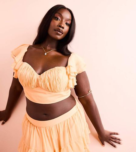 Curve - Brassière d'ensemble de plage à fronces et manches volantées transparentes - Abricot - Asos Luxe - Modalova