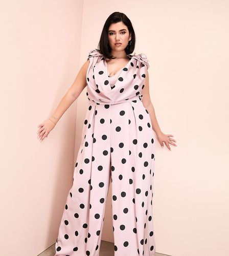 Curve - Combinaison large à pois en satin à décolleté plongeant avec fleurs - Asos Luxe - Modalova