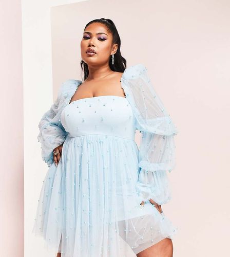 Curve - Robe babydoll en tulle ornée de perles - Bleu - Asos Luxe - Modalova