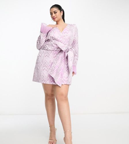 Curve - Robe portefeuille courte à manches longues en jacquard géométrique - Asos Luxe - Modalova