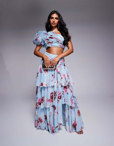 Jupe longue d'ensemble à volants en organza - Bleu à imprimé fleurs - Asos Luxe - Modalova