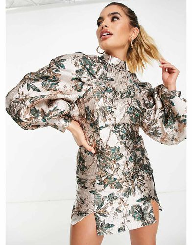 Robe courte en jacquard à manches volumineuses et détail orné de strass - Or rose - Asos Luxe - Modalova