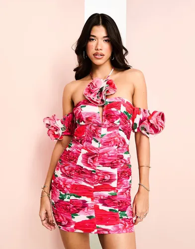 Robe courte froncée à dos nu avec corset et détails fantaisie - Imprimé - Asos Luxe - Modalova