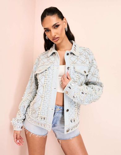 Veste en jean de qualité supérieure avec strass et perles nacrées - moyen délavé - Asos Luxe - Modalova