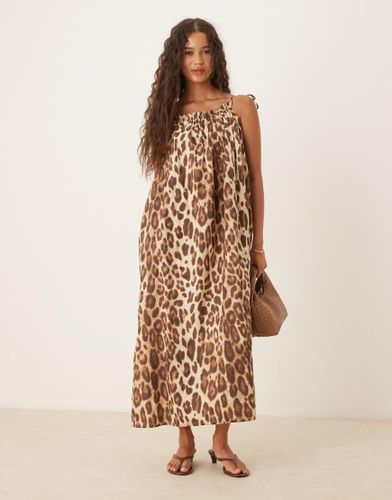 Robe longue en coton  bretelles avec imprim lopard - Aware - Modalova