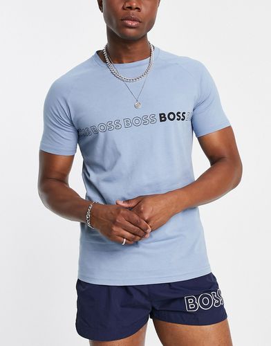 BOSS - T-shirt de plage ajusté à logo centré répété - Bleu clair - Boss Bodywear - Modalova