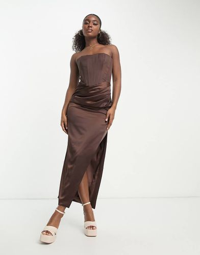 Robe nuisette bandeau satinée mi-longue - Chocolat - Bardot - Modalova