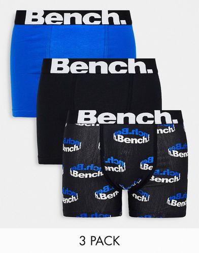 Lot de 3 boxers à taille griffée - Bleu imprimé/noir/bleu roi - Bench - Modalova