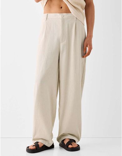 Pantalon ample et ajusté en lin - Sable - Bershka - Modalova