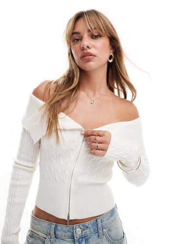 Pull en maille torsadée zippée devant à encolure Bardot - Bershka - Modalova