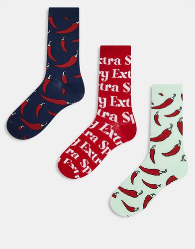 Lot de 3 paires de chaussettes à motif piment - Bleu, rouge et vert - Brave Soul - Modalova