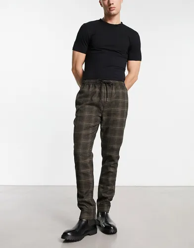 Pantalon habillé coupe slim à carreaux avec cordon de serrage à la taille - Gianni Feraud - Modalova