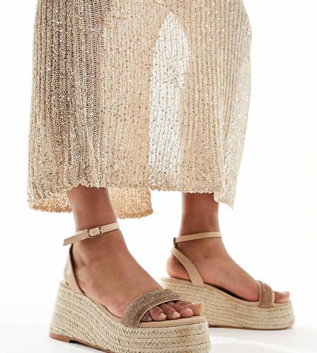 Sandales à plateforme style espadrilles ornées de strass - Glamorous Wide Fit - Modalova